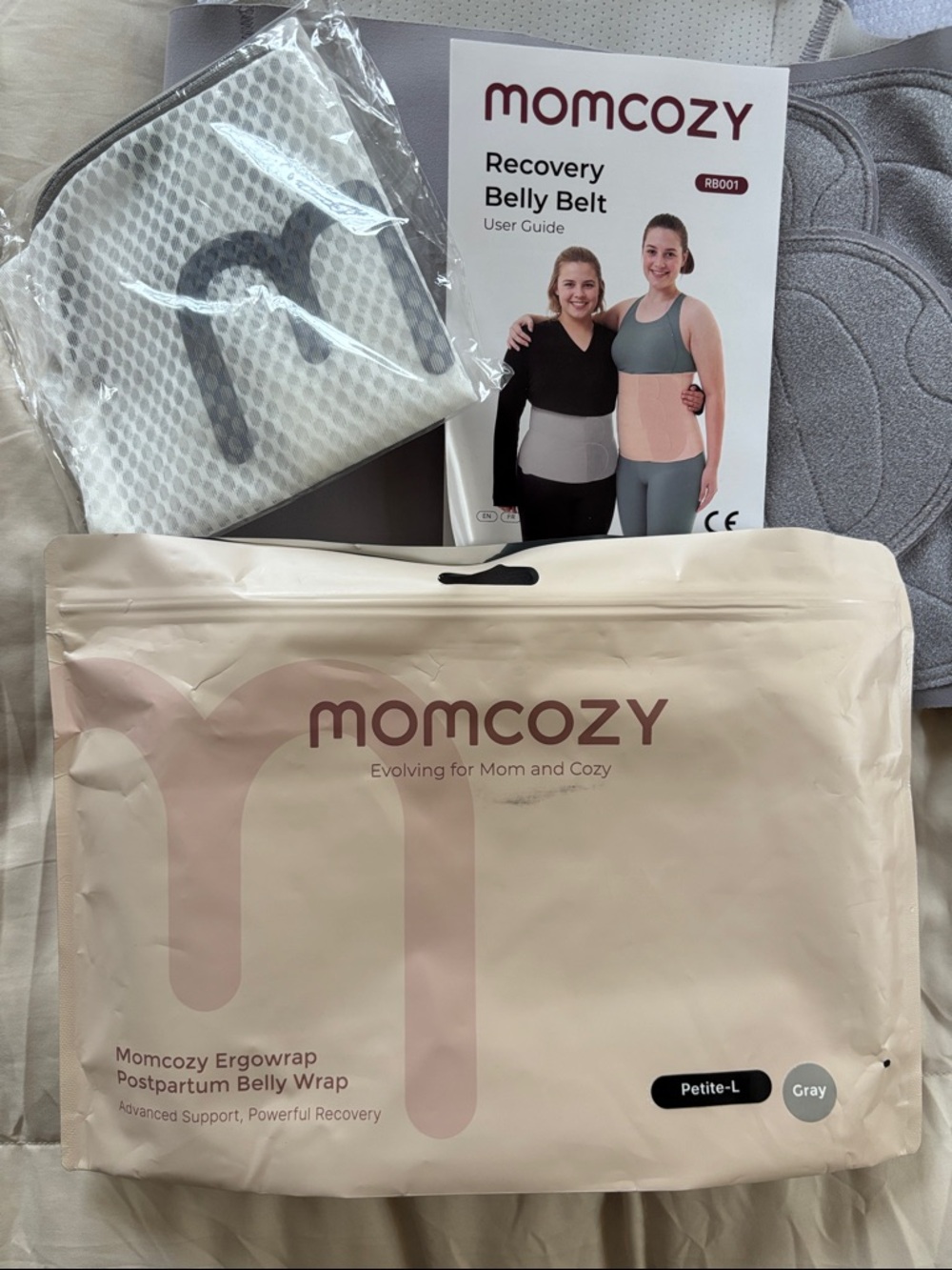 Momcozy Supportive Belly Wrap Recovery Brace Stomach Band Petite L Gray TWO PACK